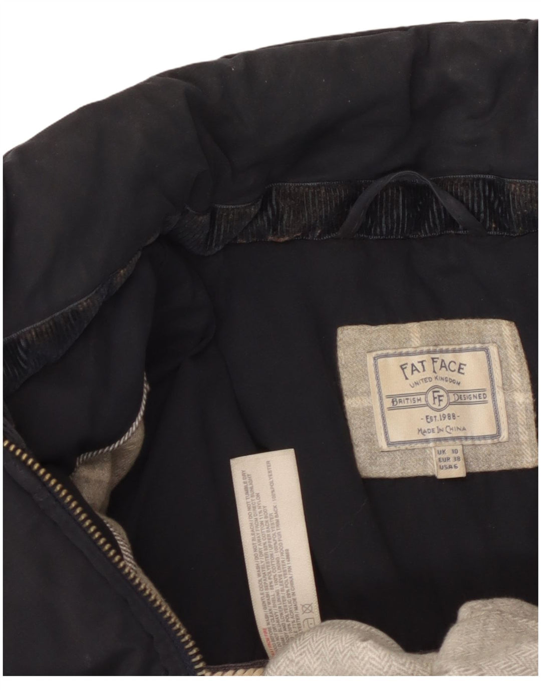 Jaqueta acolchoada feminina Fat Face UK 12 poliéster preto médio