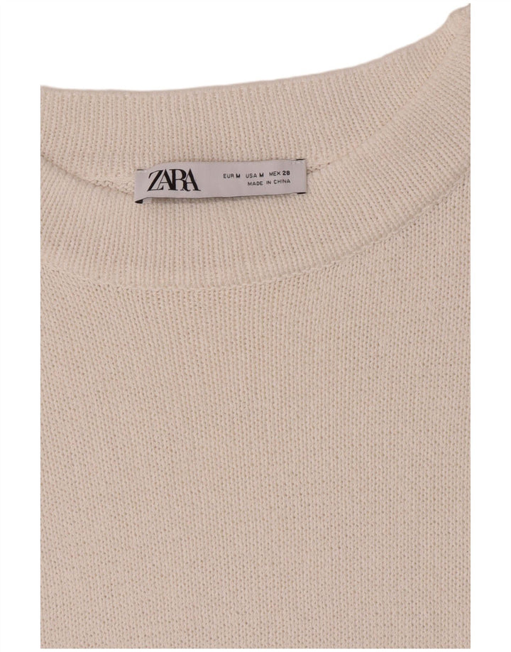 Suéter Zara feminino com gola canoa UK 14 médio branco