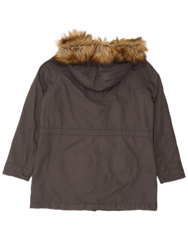 Jaqueta parka feminina com capuz Benetton Reino Unido 40 grande algodão cinza