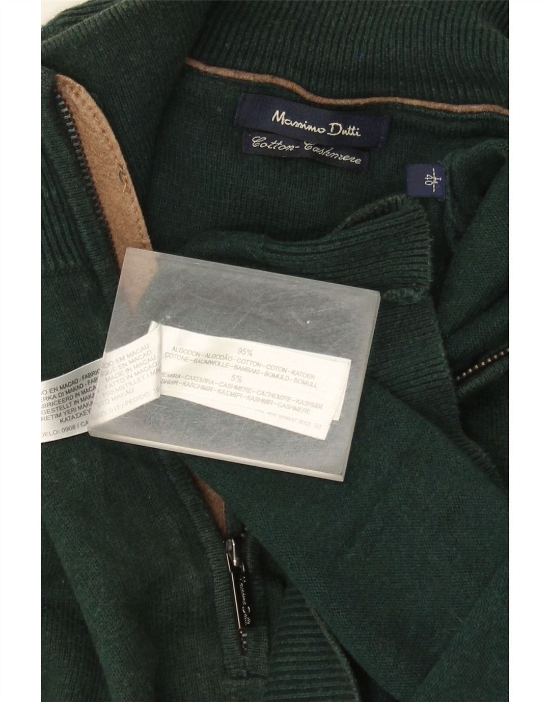 Suéter masculino Massimo Dutti com zíper e gola alta de algodão verde