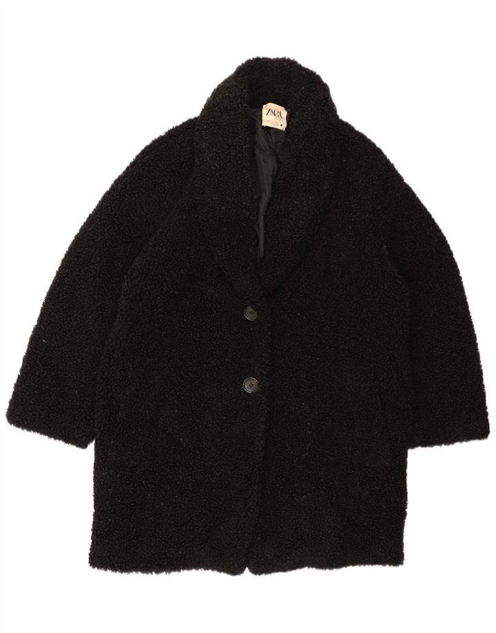Sobretudo de lã oversized feminino Zara UK 10 pequeno poliéster preto