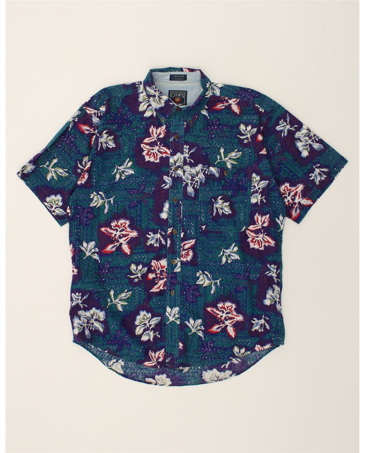 CHAPS Mens Short Sleeve Shirt Large Blue Floral Cotton Vintage Chaps and Second-Hand Chaps from Messina Hembry 