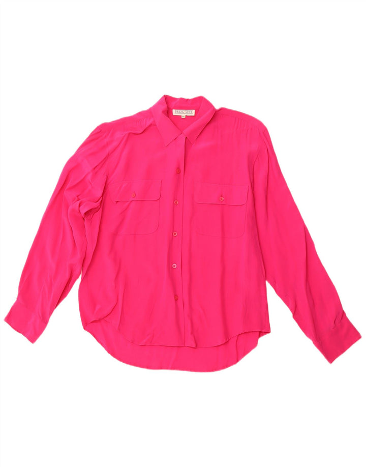 Blusa feminina VINTAGE Reino Unido 14 seda rosa médio