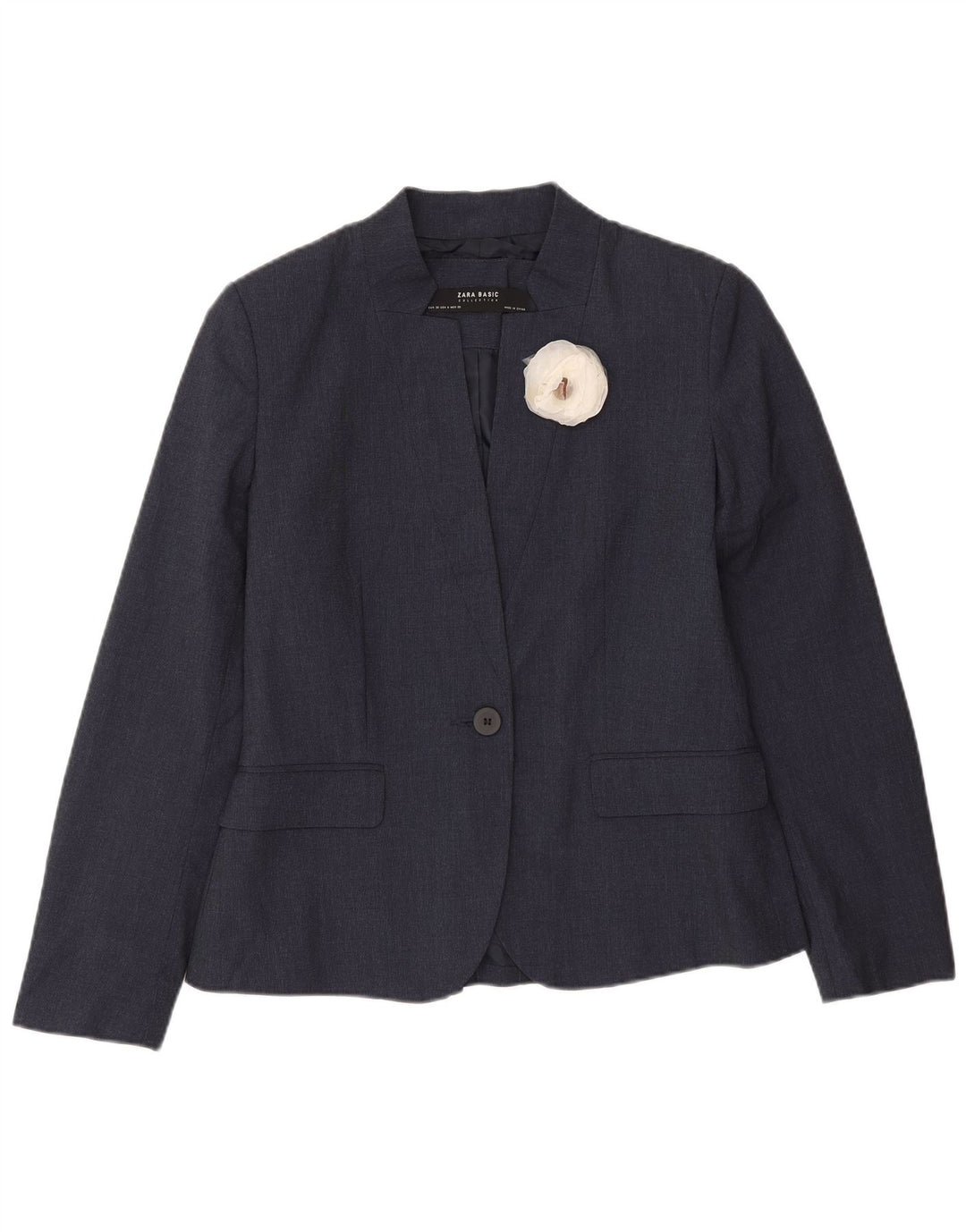 Jaqueta blazer feminina Zara com 1 botão UE 38 pequena azul marinho poliéster