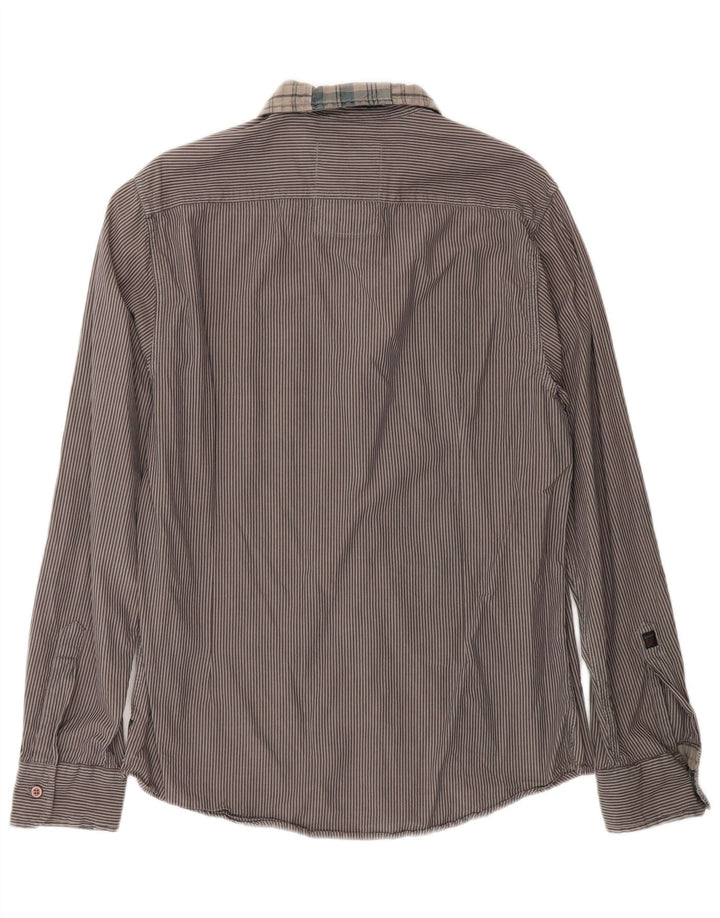 Camisa masculina Gas UK 36 pequena listrada marrom algodão
