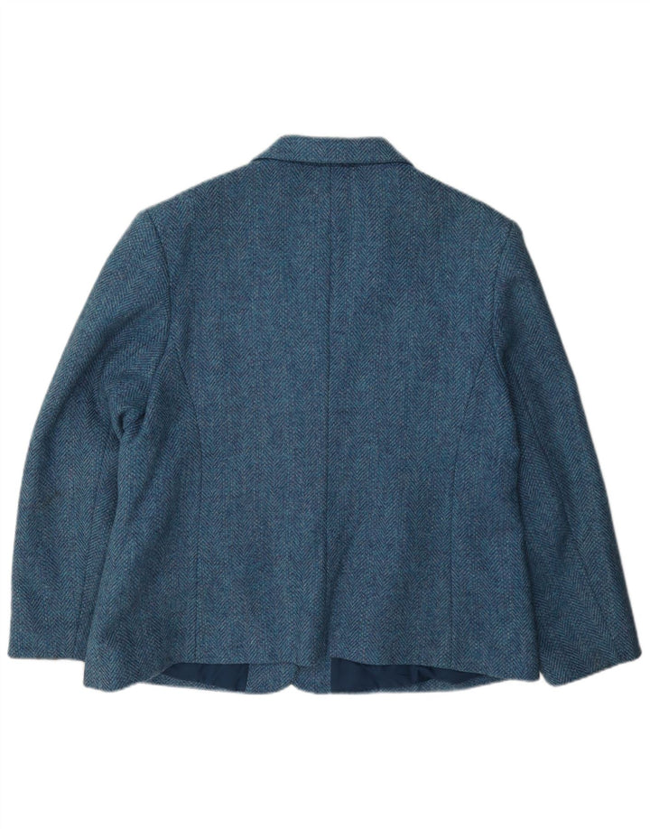 Jaqueta blazer feminina Dunedin com 2 botões Reino Unido 22 3XL lã espinha de peixe azul
