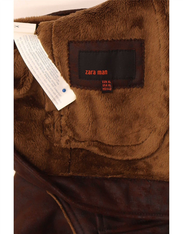 Zara Jaqueta Sherpa Masculina UK 42 XL Marrom Poliéster