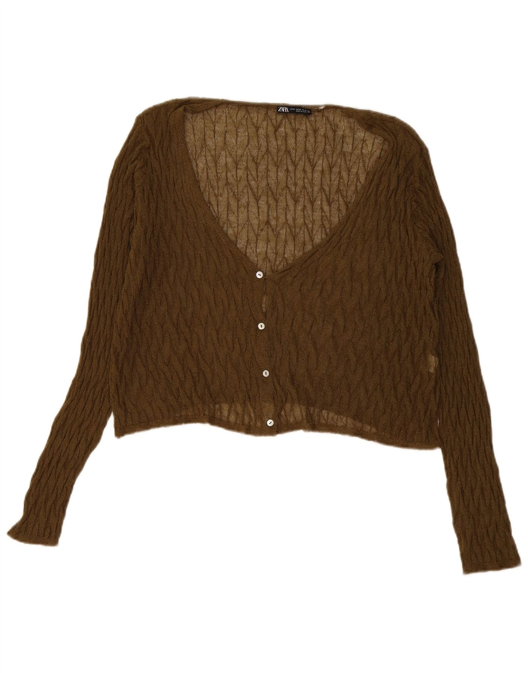 Suéter cardigã feminino Zara transparente UK 14 médio cáqui