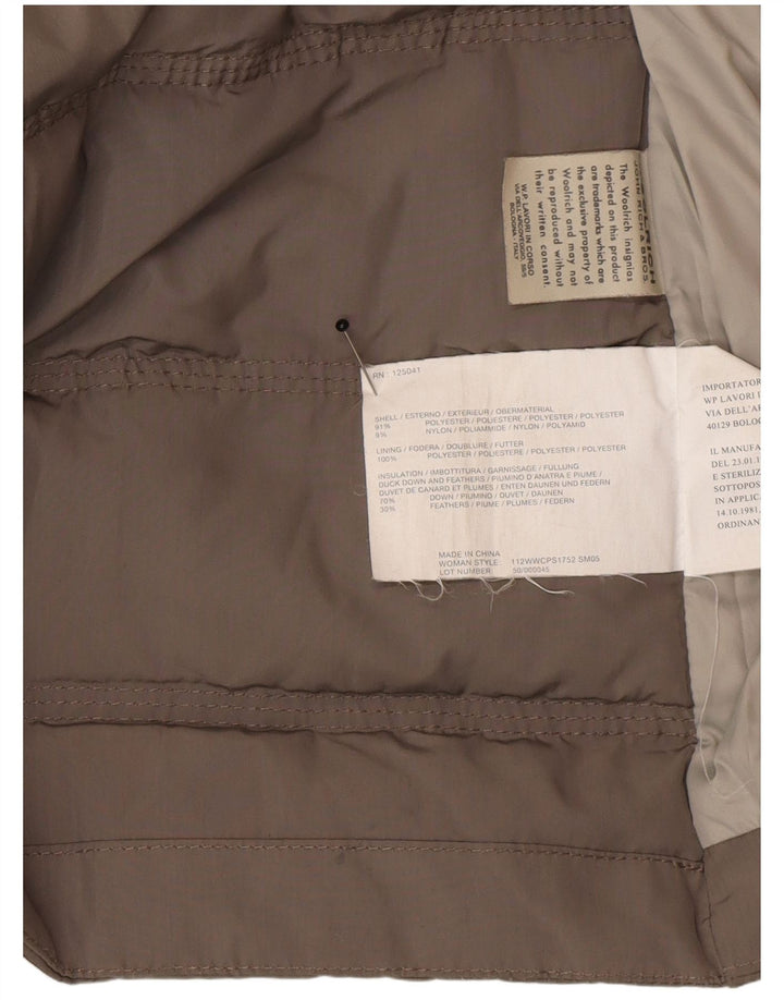 Casaco acolchoado com capuz feminino Woolrich UK 6 XS poliéster cinza inverno
