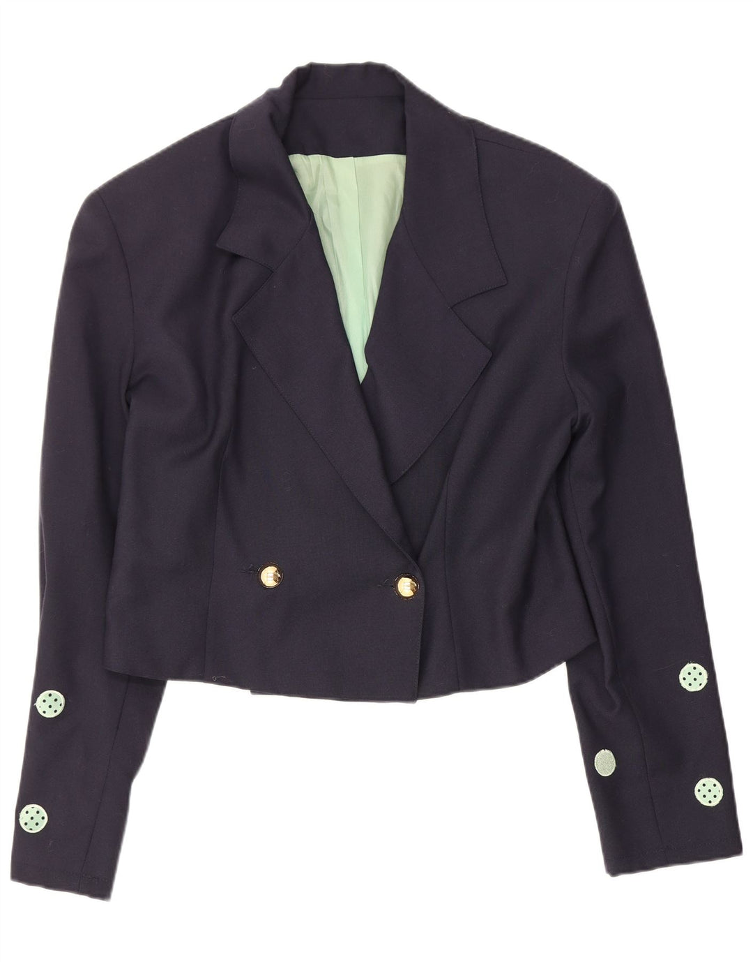 Jaqueta blazer feminina vintage IT 42 bolinhas azul marinho médio