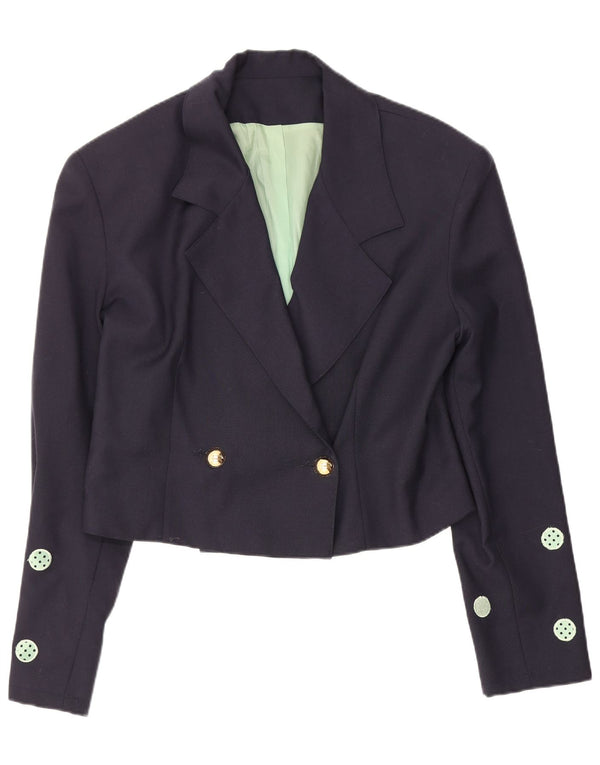 Jaqueta blazer feminina vintage IT 42 bolinhas azul marinho médio
