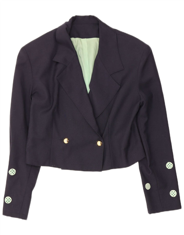 Jaqueta blazer feminina vintage IT 42 bolinhas azul marinho médio