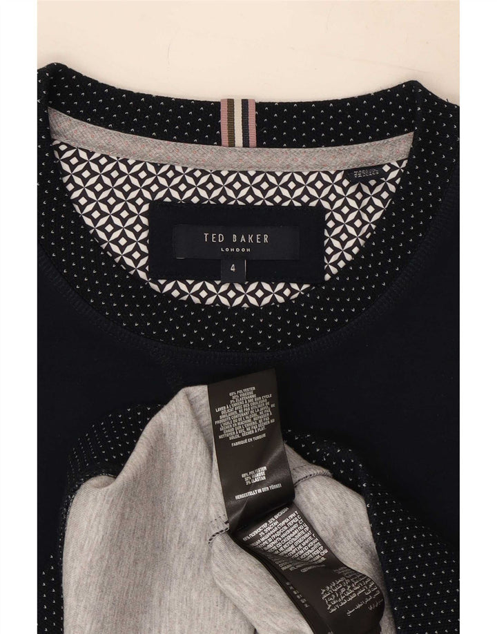 Ted Baker moletom masculino tamanho 4 grande poliéster manchado azul marinho