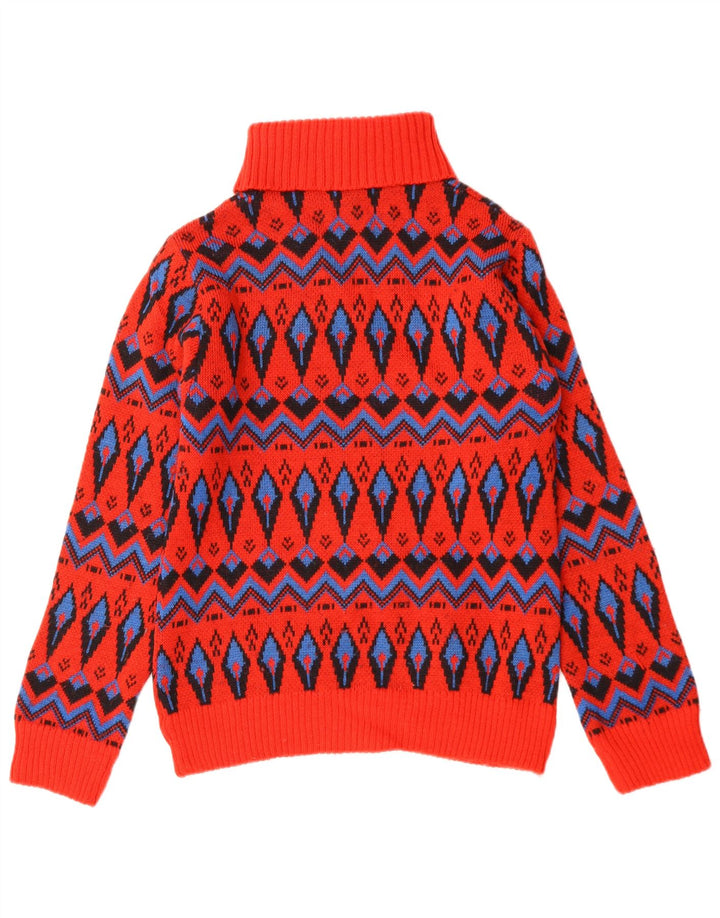Suéter feminino vintage com gola redonda tamanho 4 pequeno vermelho Fair Isle Wool