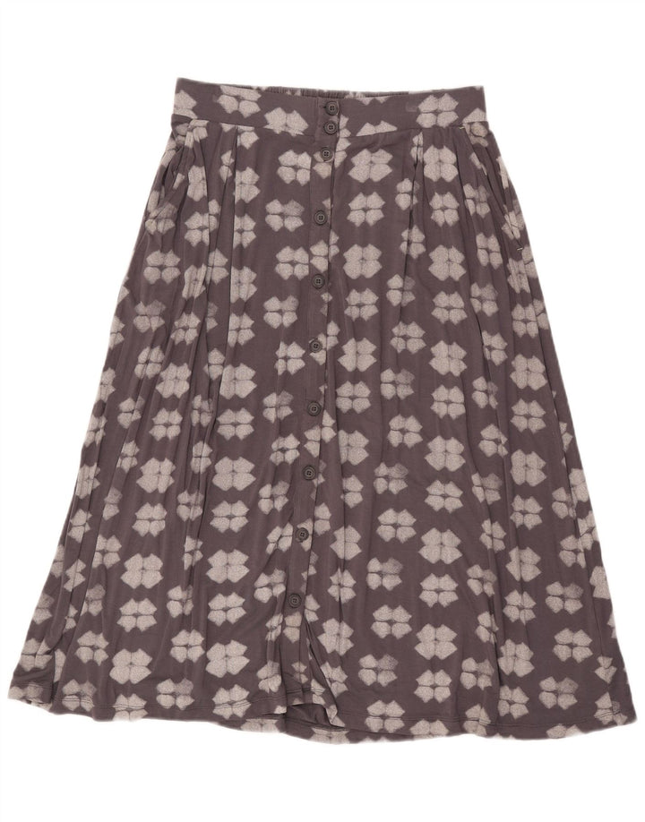 Saia evasê feminina White Stuff Reino Unido 10 pequena W32 viscose geométrica cinza