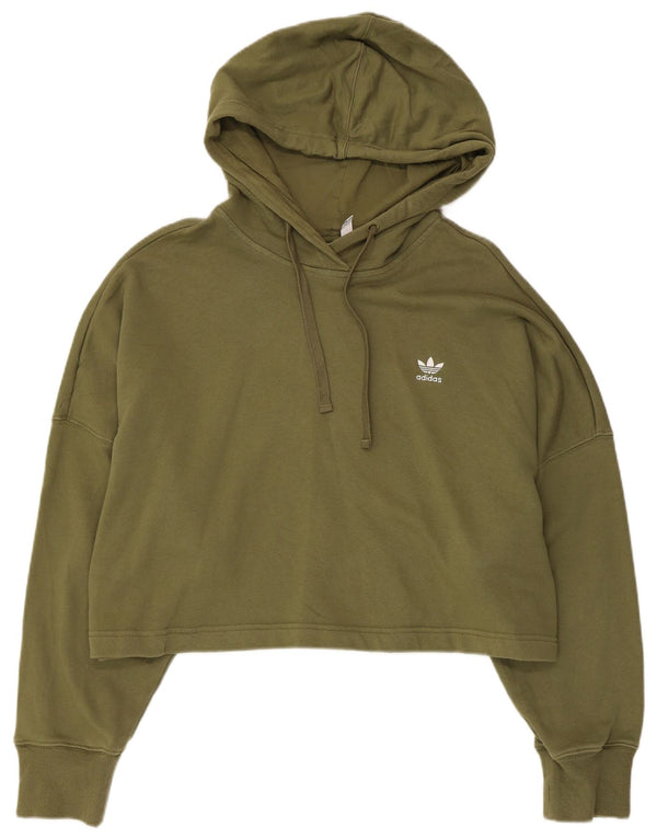 Adidas Womens Crop Oversized Hoodie Jumper UK 16 Large Khaki Cotton