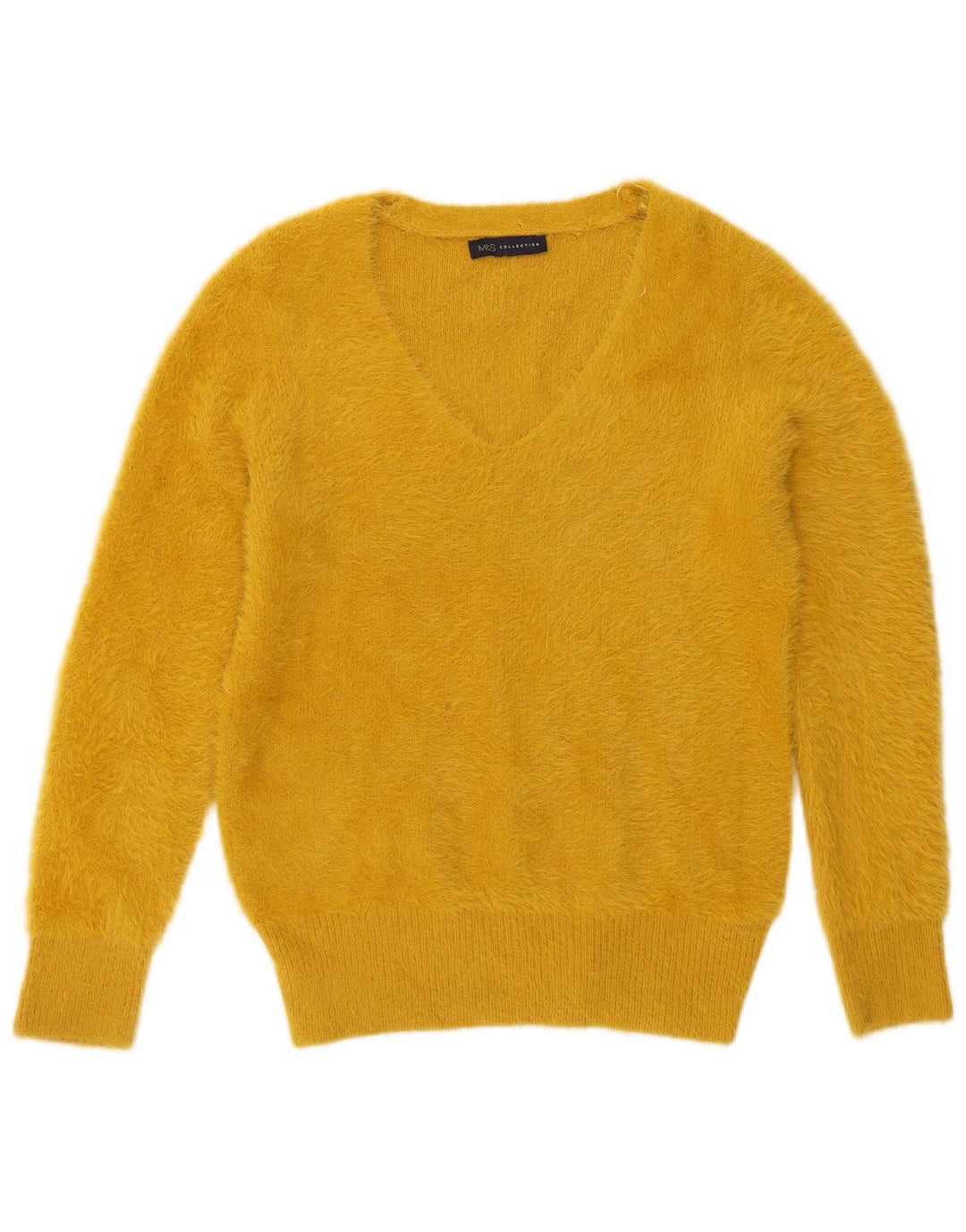 Suéter feminino Marks & Spencer com decote em V Reino Unido 14 poliamida amarelo médio