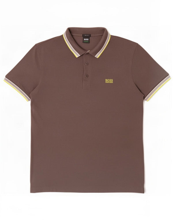 Camisa polo masculina Hugo Boss XL algodão listrado cinza