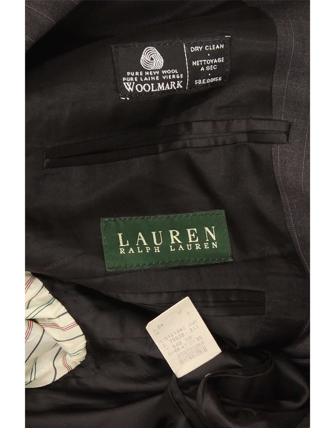 Jaqueta blazer masculina Ralph Lauren com 2 botões Reino Unido 46 2XL lã listrada cinza