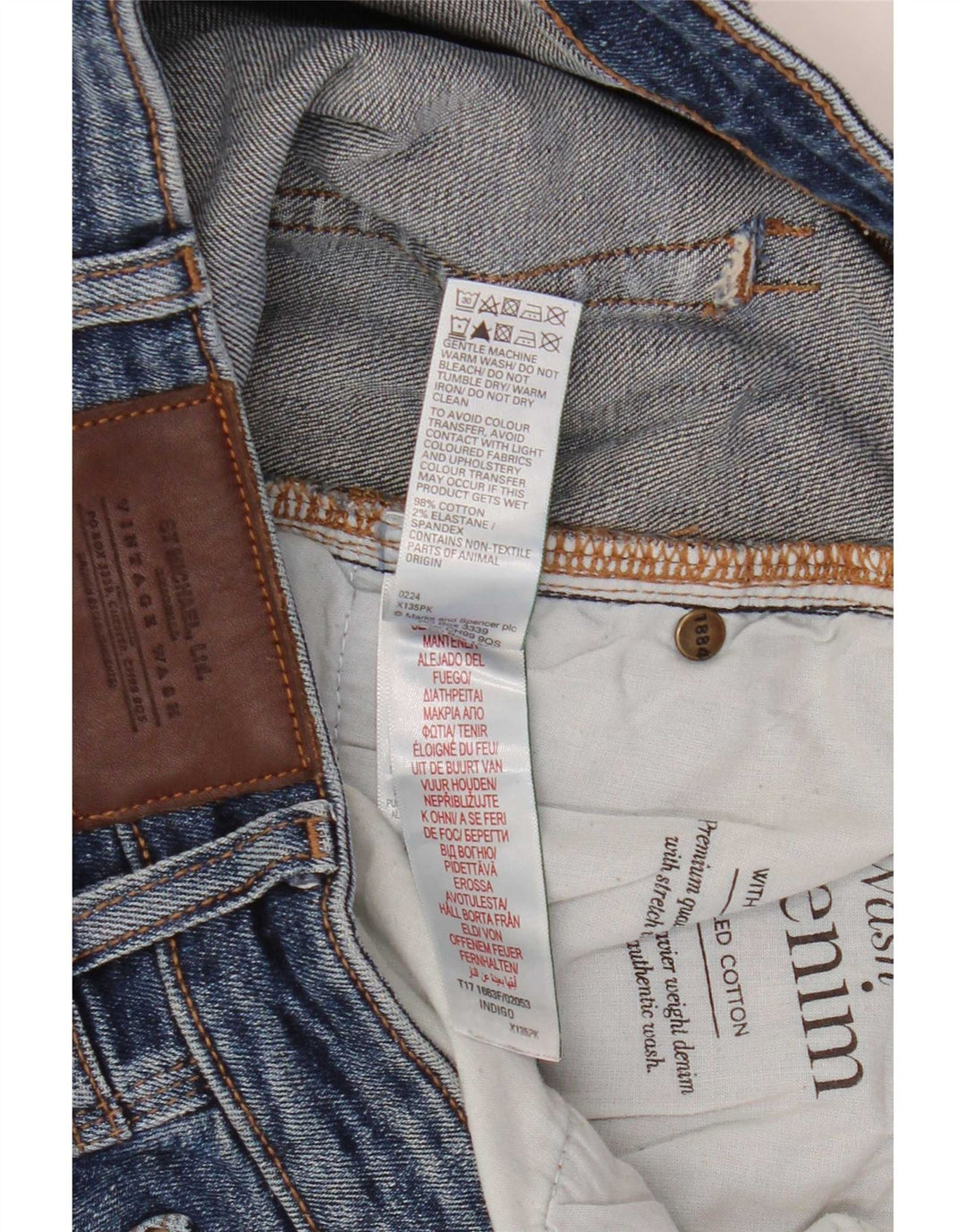 Jeans retos masculinos Marks & Spencer W38 L31 algodão azul