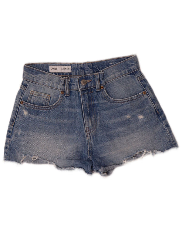 Zara Girls Shorts jeans desgastados 13-14 anos W24 algodão azul