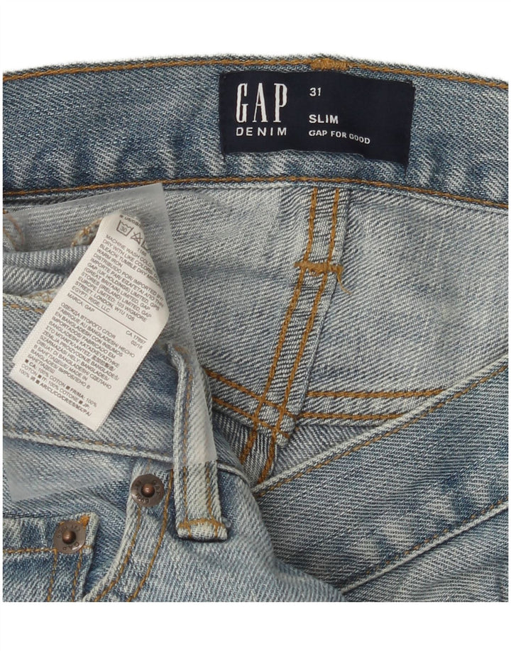 Shorts jeans slim desgastados masculinos GAP W31 algodão azul médio