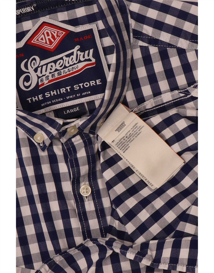 Camisa masculina Superdry grande algodão guingão azul marinho