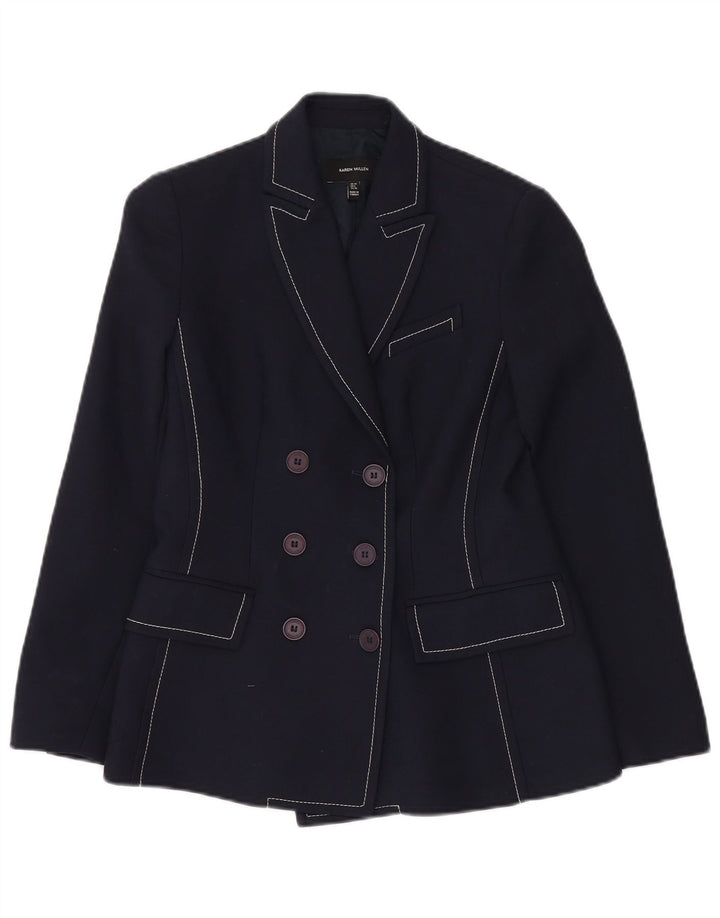 Jaqueta blazer feminina KAREN MILLEN com peito duplo Reino Unido 10 pequena azul marinho