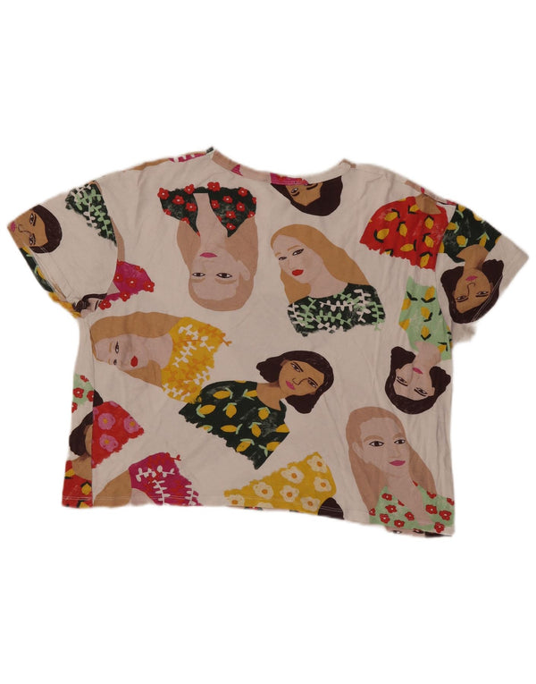 Zara Womens Crop Oversized Graphic T-Shirt Top Reino Unido 10 Pequeno Branco