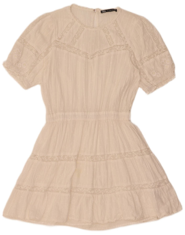 Vestido feminino Zara em camadas UK 10 pequeno algodão branco