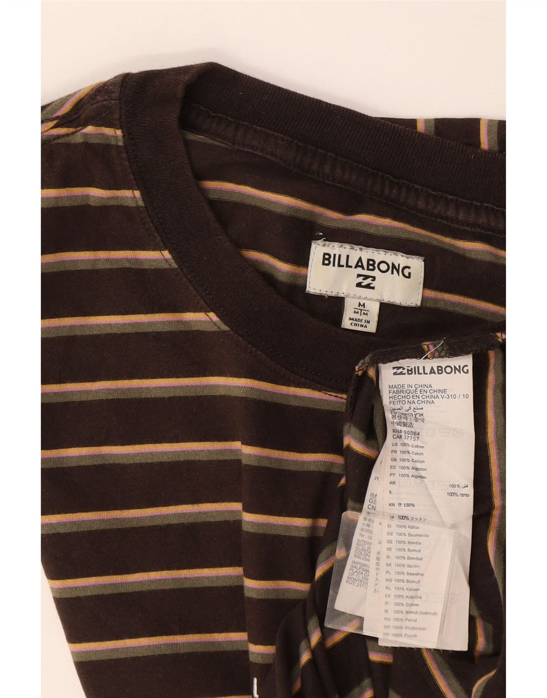 Camiseta masculina Billabong de algodão listrado marrom médio