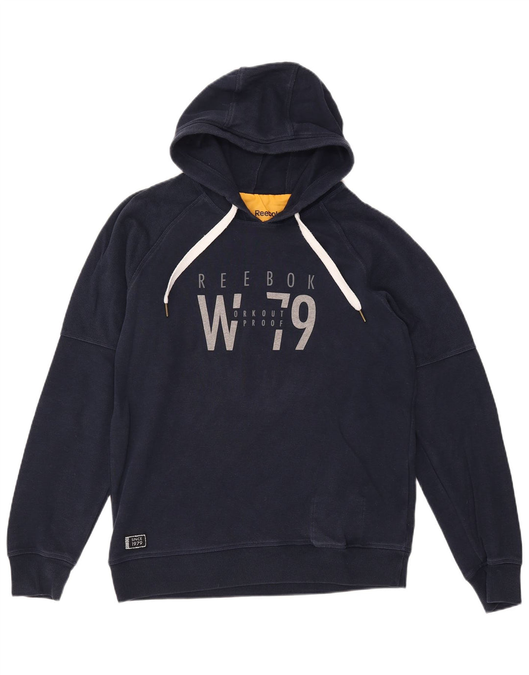 Suéter com capuz gráfico masculino REEBOK grande algodão azul marinho