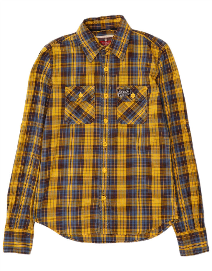 Camisa masculina de flanela Superdry algodão xadrez amarelo médio