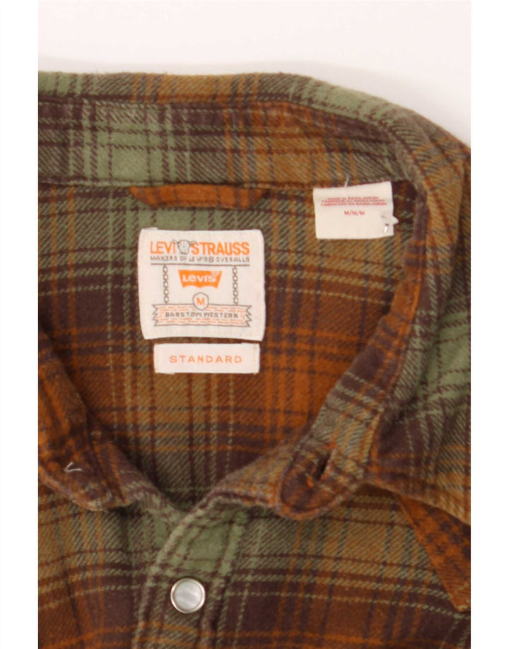 Camisa masculina de flanela Levi's de algodão xadrez marrom médio