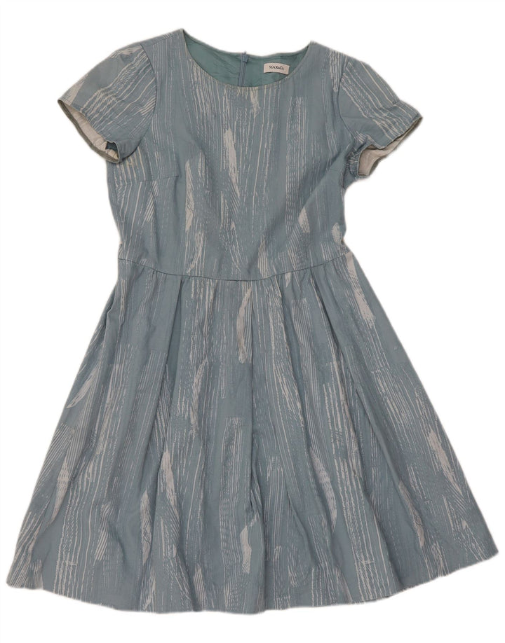 Vestido feminino linha A da Max & Co. Reino Unido 12 acetato manchado azul médio