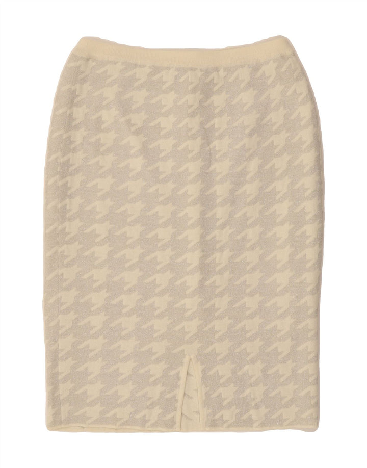 ELEGANCE Womens Pencil Skirt UK 18 XL W36  Off White Houndstooth Vintage Elegance and Second-Hand Elegance from Messina Hembry 