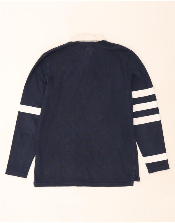 Camisa polo masculina de rugby de manga comprida Fat Face masculina listrada azul marinho médio
