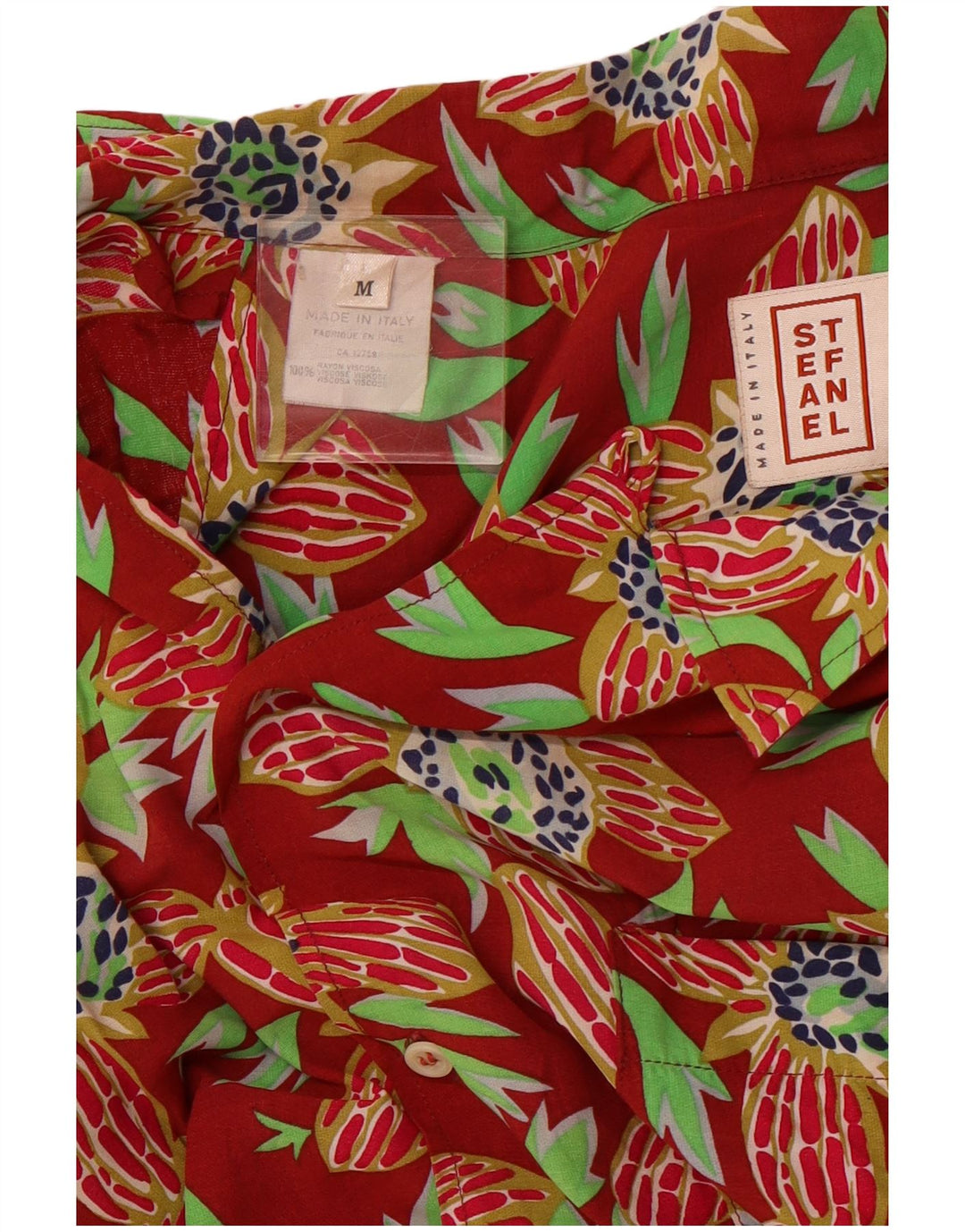 Camisa masculina de manga curta STEFANEL média vermelha floral rayon havaiana