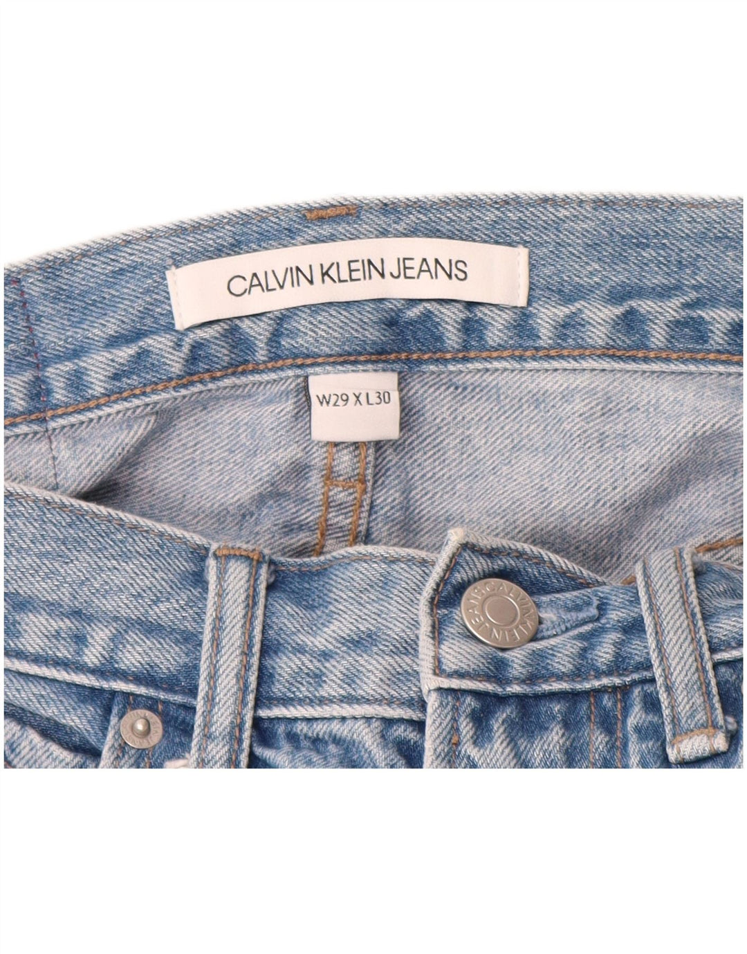 Calça jeans reta feminina CALVIN KLEIN W29 L25 azul colorblock algodão