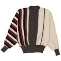 Suéter feminino vintage Batwing com gola redonda Reino Unido 14 listrado branco médio