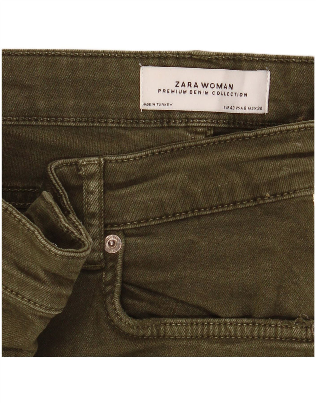Zara Jeans feminino slim EU 40 médio W30 L27 cáqui colorblock
