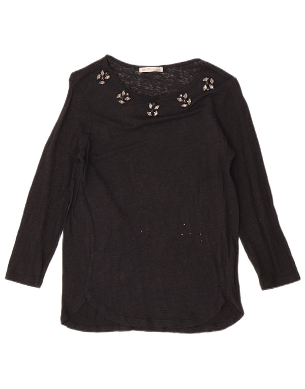Zara Top feminino manga 3/4 Reino Unido 10 pequeno preto