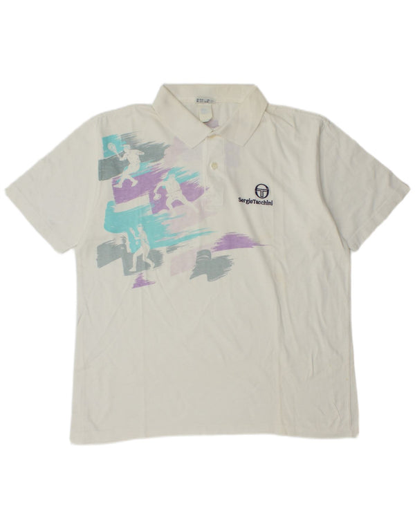 Sergio Tacchini Camisa polo masculina gráfica grande algodão tie-dye branco