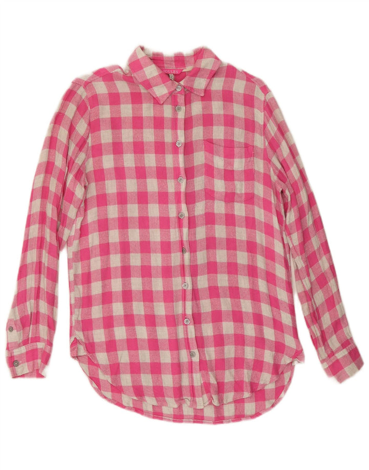 Camisa feminina de flanela grande Joules UK 10 pequena rosa gingham viscose