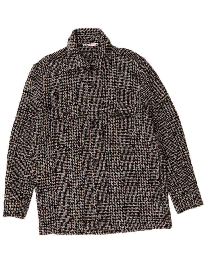 Jaqueta utilitária masculina Zara grande poliéster preto Houndstooth