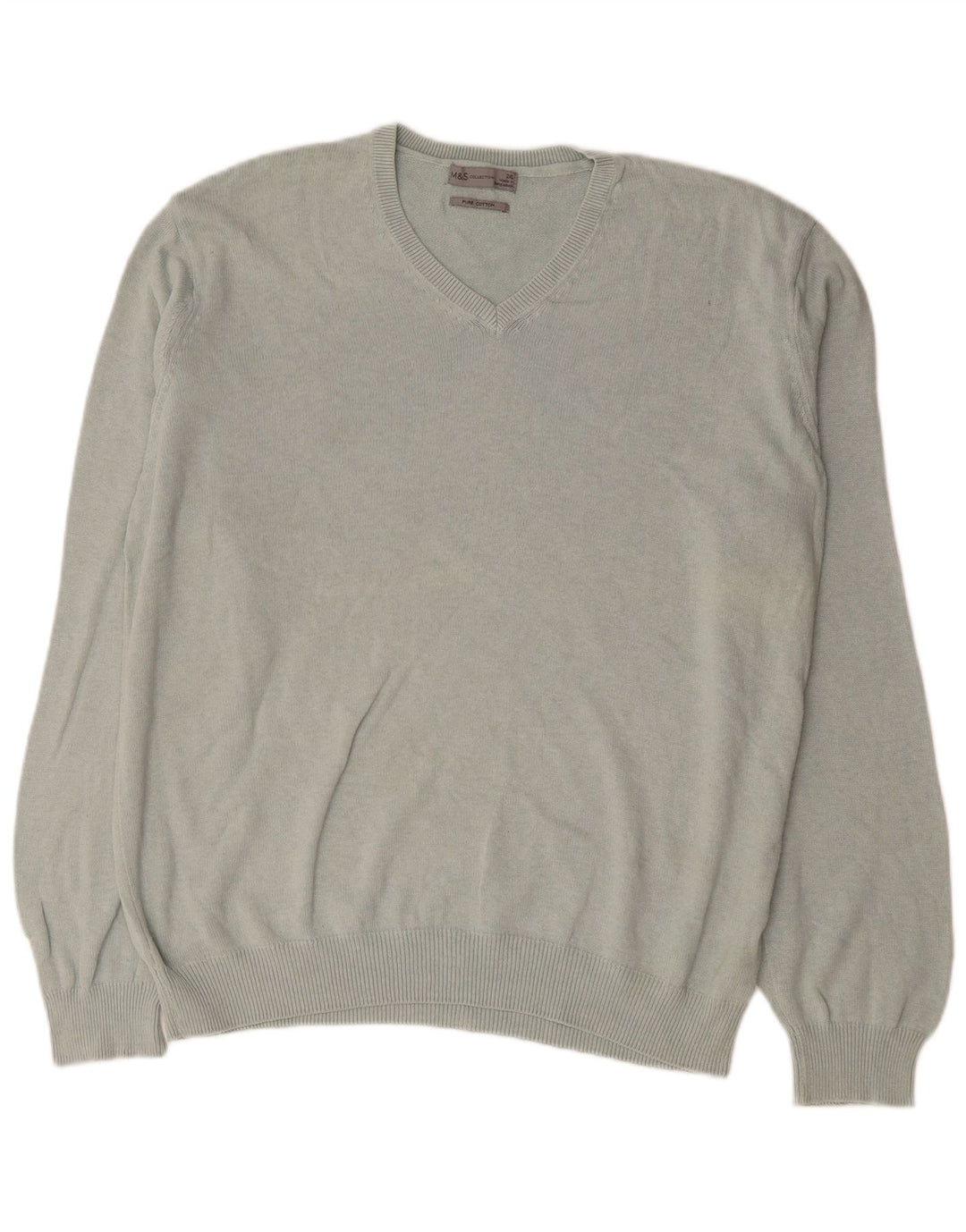 Suéter masculino Marks & Spencer com decote em V 2XL algodão cinza
