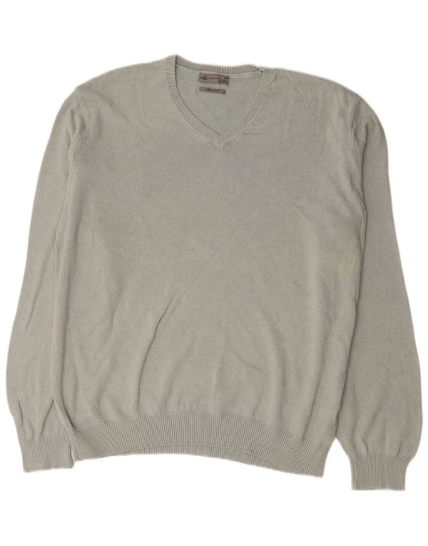 Suéter masculino Marks & Spencer com decote em V 2XL algodão cinza