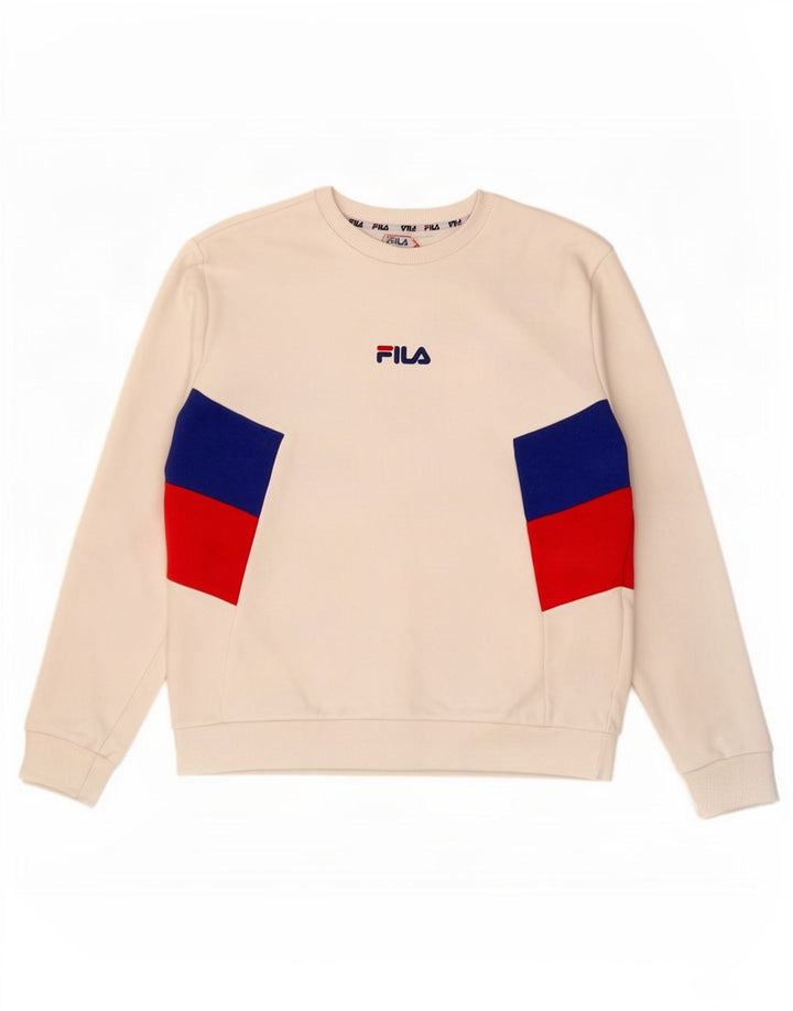 Fila moletom masculino jumper pequeno algodão colorblock branco