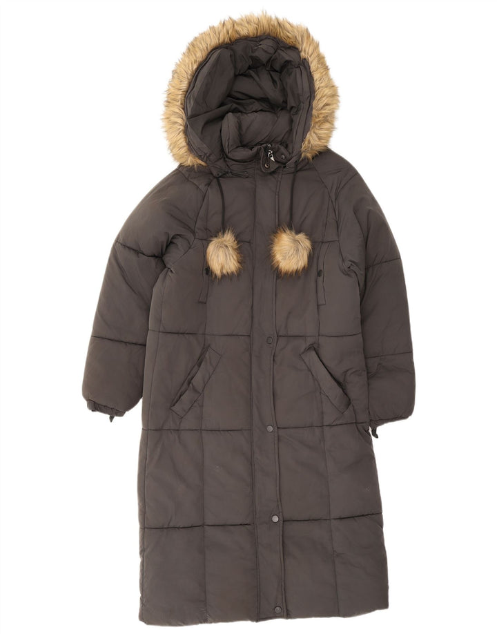 Zara Womens Hooded Oversized acolchoado casaco UK 6 XS poliéster cinza