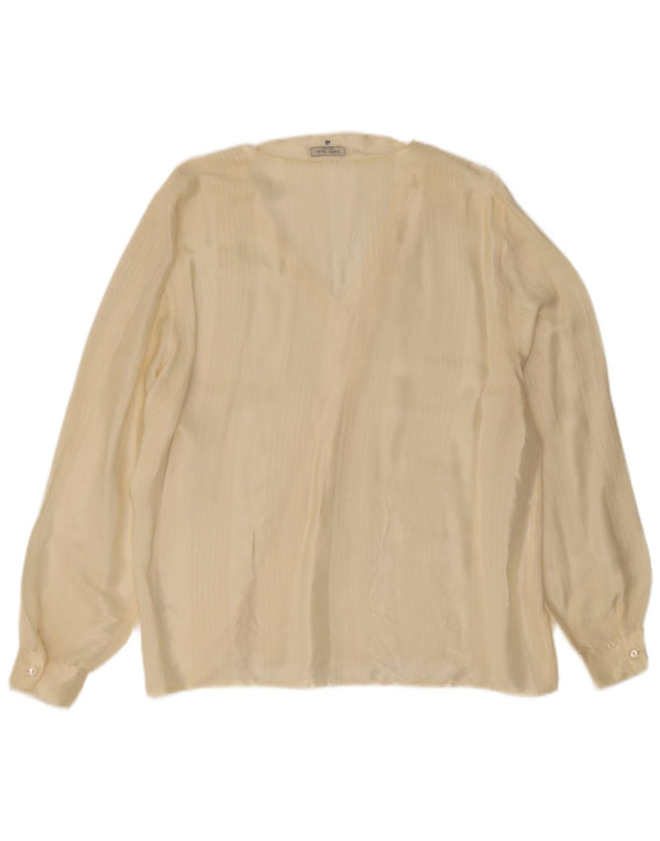 Blusa feminina vintage de manga comprida IT 48 XL acetato risca de giz amarelo